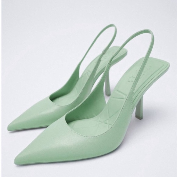 Zara Genuine Leather Mint Green Slingback Heels Sz: 38 (7.5) - Picture 5 of 11